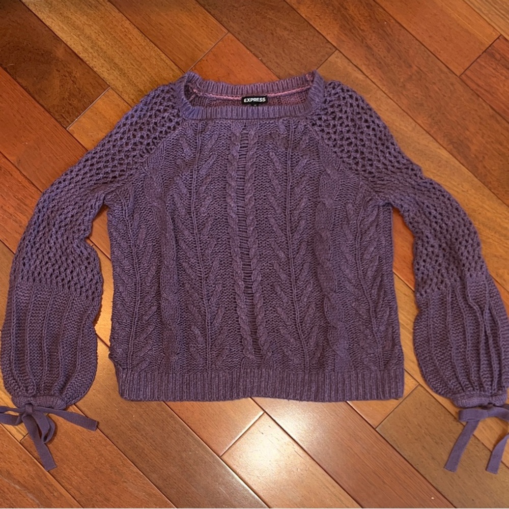 Express Purple Knit Sweater, Bell sleeves  & Bow Details 🎀